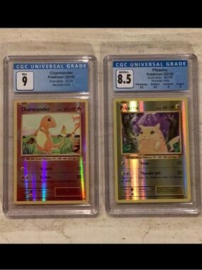 Pokemon Pikachu 2016 XY Evolutions 35/108 Reverse Holo & Charmander 9/108 CGC 9